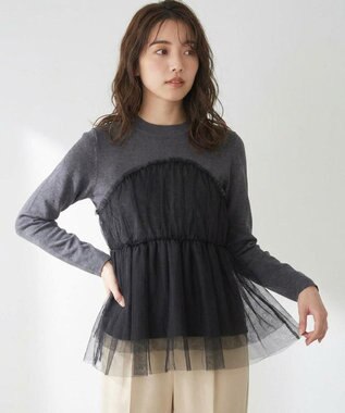 Feroux 【洗える】チュールコンビ プルオーバーニット