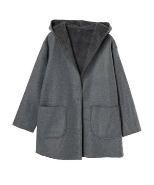 Green Parks ２ｗａｙフード裏ボアミディ丈コーディガン Gray Mixture