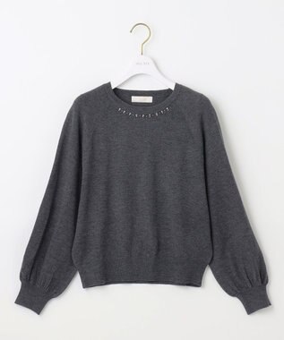 ANY SIS 【洗える】ウールブレンドプチジュエル調 ニット チャコール