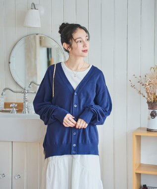 WEGO 【ユニセックス着用ITEM/MLサイズ展開】ドロップショルダーカーディガン ネイビー