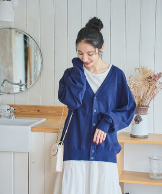 WEGO 【ユニセックス着用ITEM/MLサイズ展開】ドロップショルダーカーディガン ネイビー