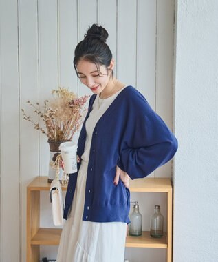 WEGO 【ユニセックス着用ITEM/MLサイズ展開】ドロップショルダーカーディガン ネイビー