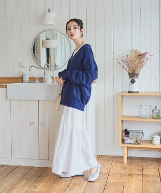 WEGO 【ユニセックス着用ITEM/MLサイズ展開】ドロップショルダーカーディガン ネイビー