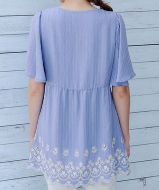 Tiaclasse 【洗える】スカラップレースチュニックブラウス サックス