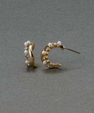 Phoebe 〈金属アレルギー対応〉ダブルラインパールビジューフープピアス　ホワイト/ニッケルフリー ホワイト