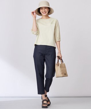 J.PRESS LADIES L 【洗える・接触冷感・UVケア・吸水速乾・防透け】麻シェルドライ テーパード パンツ ネイビー系