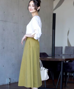 Tiaclasse L 【洗える】大人上品なコーデュロイフレアスカート グリーン