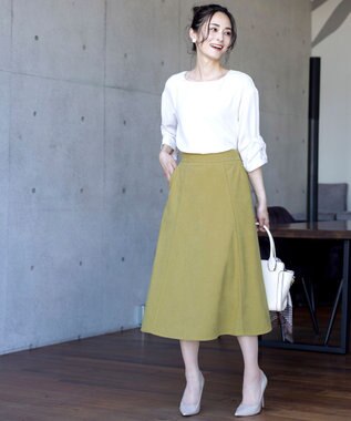 Tiaclasse L 【洗える】大人上品なコーデュロイフレアスカート グリーン