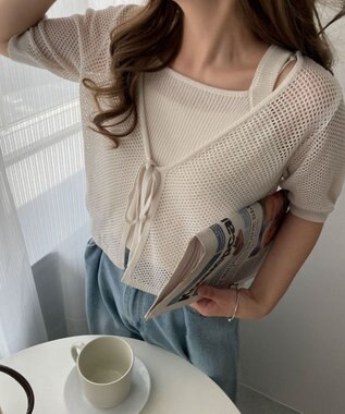 WEGO 【２点セット】半袖メッシュアンサンブルカーデ ホワイト