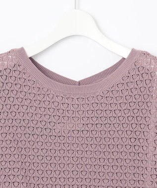 Feroux 【洗える】透かし編みニット ワンピース ライラック系