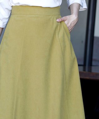 Tiaclasse L 【洗える】大人上品なコーデュロイフレアスカート グリーン