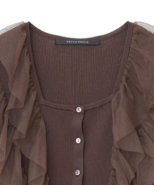 YECCA VECCA チュールラッフルノースリーブカーディガン Brown