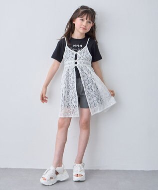 ANY KIDS 【2点セット】Tシャツ×レース キャミソールチュニック ブラック