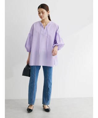 Green Parks 綿麻混紐付きデザインブラウス Light Purple