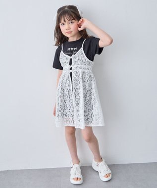 ANY KIDS 【2点セット】Tシャツ×レース キャミソールチュニック ブラック