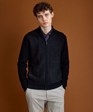 JOSEPH ABBOUD 【軽量/イージーケア】 KARL KARLジップ ニット ブルゾン ブラック系