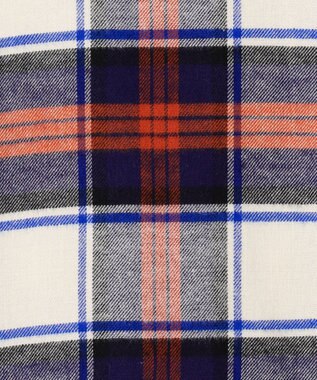 J.PRESS LADIES コットン起毛タータンチェック ショート丈 シャツ ブラウス オフ×ネイビー×レッドチェック系