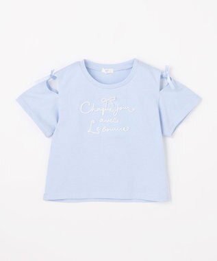 ANY KIDS 【洗濯機可能】肩あき ロゴ刺繍Tシャツ サックスブルー