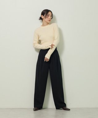 Green Parks もちやわ袖口釦リブニットプルオーバー Off White