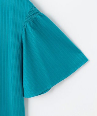 自由区 L 【洗える】ストレッチシャーティング 5分袖 フレアスリーブブラウス ブルー系1