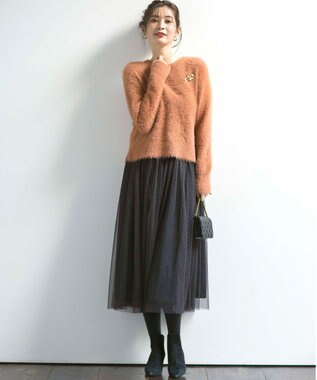 組曲 S 【前後着用可】2WAYナイロンファー ニット オレンジ系