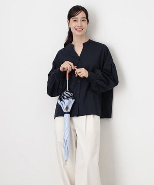 MOONBAT 【WEB限定/遮光率100%/遮熱/UV】POLO RALPH LAUREN（ポロ ラルフローレン）晴雨兼用日傘 ワンポイント ポロベア刺繍 フリル 長傘 サックスブルーストライプ