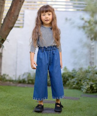 ANY KIDS シアー ギンガム 七分袖 Tシャツ ブラック