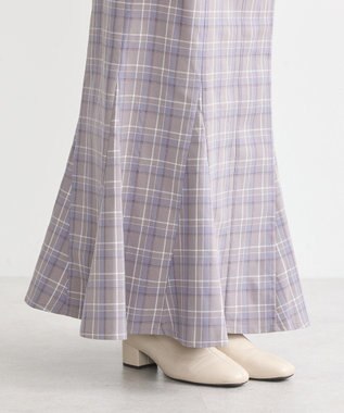 earth music&ecology サイドリブバックレースアップスカート Check Blue