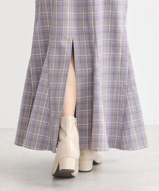 earth music&ecology サイドリブバックレースアップスカート Check Blue