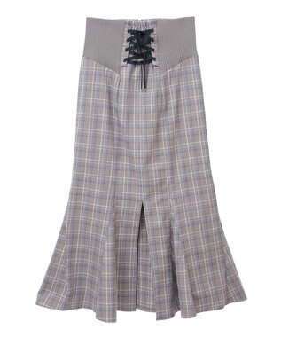 earth music&ecology サイドリブバックレースアップスカート Check Blue