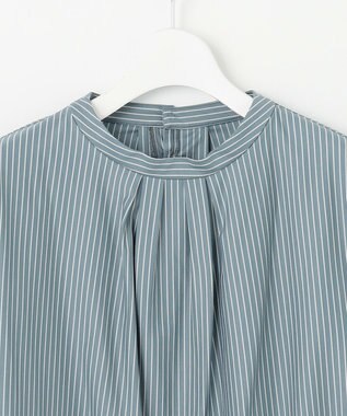 J.PRESS LADIES ストライプジャージー モックネック カットソー グレイッシュグリーン系