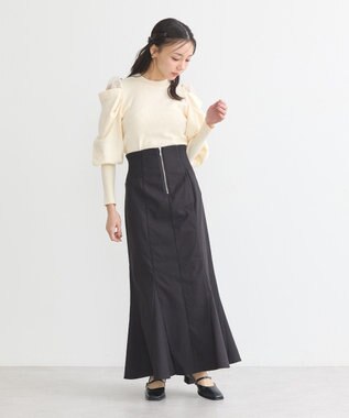 earth music&ecology サイドリブバックレースアップスカート Black