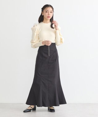 earth music&ecology サイドリブバックレースアップスカート Black