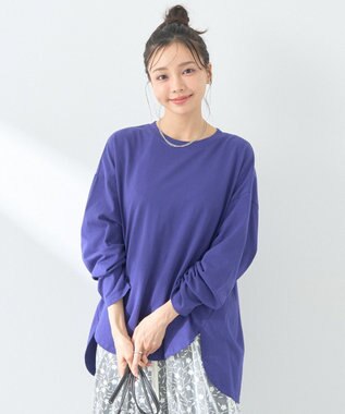 earth music&ecology ラウンドルーズロンＴ Blue