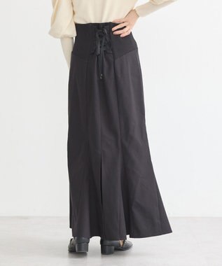 earth music&ecology サイドリブバックレースアップスカート Black