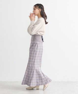 earth music&ecology サイドリブバックレースアップスカート Check Blue