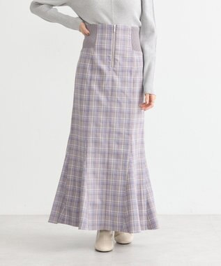 earth music&ecology サイドリブバックレースアップスカート Check Blue