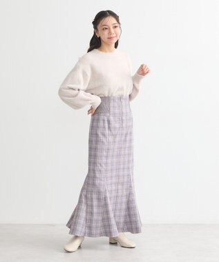 earth music&ecology サイドリブバックレースアップスカート Check Blue