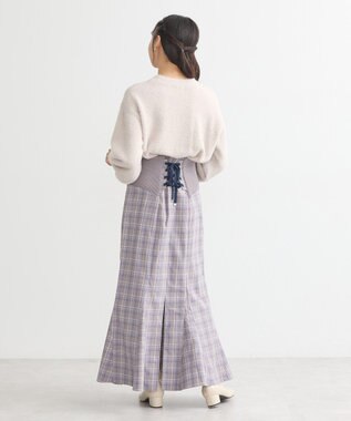 earth music&ecology サイドリブバックレースアップスカート Check Blue