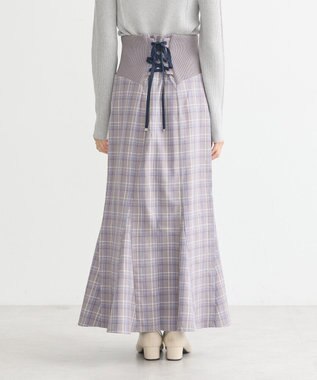 earth music&ecology サイドリブバックレースアップスカート Check Blue