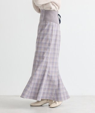 earth music&ecology サイドリブバックレースアップスカート Check Blue