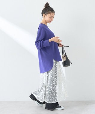 earth music&ecology ラウンドルーズロンＴ Blue