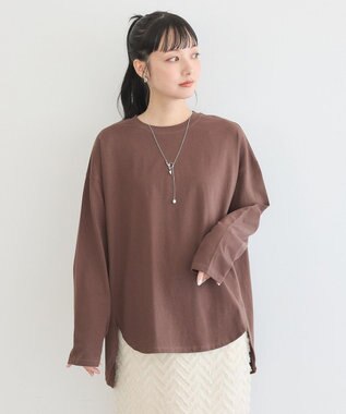 earth music&ecology ラウンドルーズロンＴ Brown