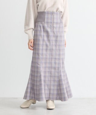 earth music&ecology サイドリブバックレースアップスカート Check Blue