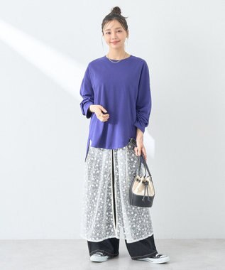 earth music&ecology ラウンドルーズロンＴ Blue