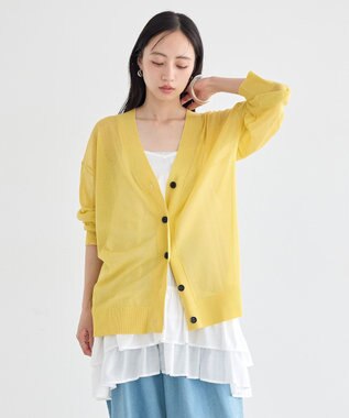 earth music&ecology シアーＶネックカーディガン Yellow
