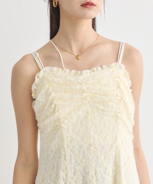 earth music&ecology フロントギャザー起毛レースミニワンピース Ivory