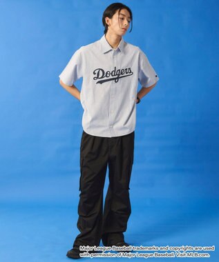 WEGO 【ユニセックス着用ITEM】別注MLBストライプグラフィックシャツ（SS） ブルーストライプ