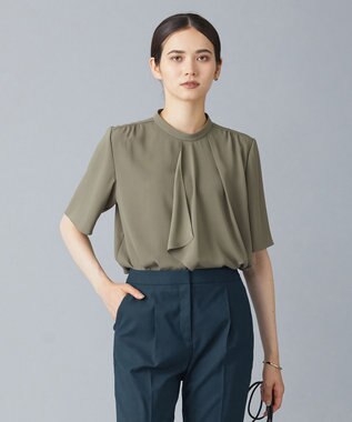 ICB 【洗える】 Back Satin Amunzen フリルブラウス アッシュカーキ系