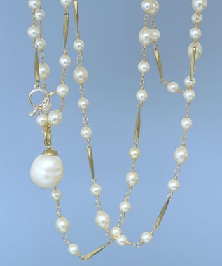 monshiro ガラスパールチェーンロングネックレス ホワイト